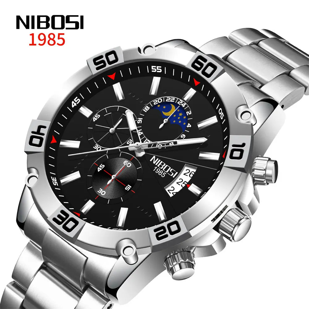 NIBOSI 2502 Custom Brand Quartz Strap Wristwatch Movt Quartz Watch Stainless Steel Buckle Watch for Men