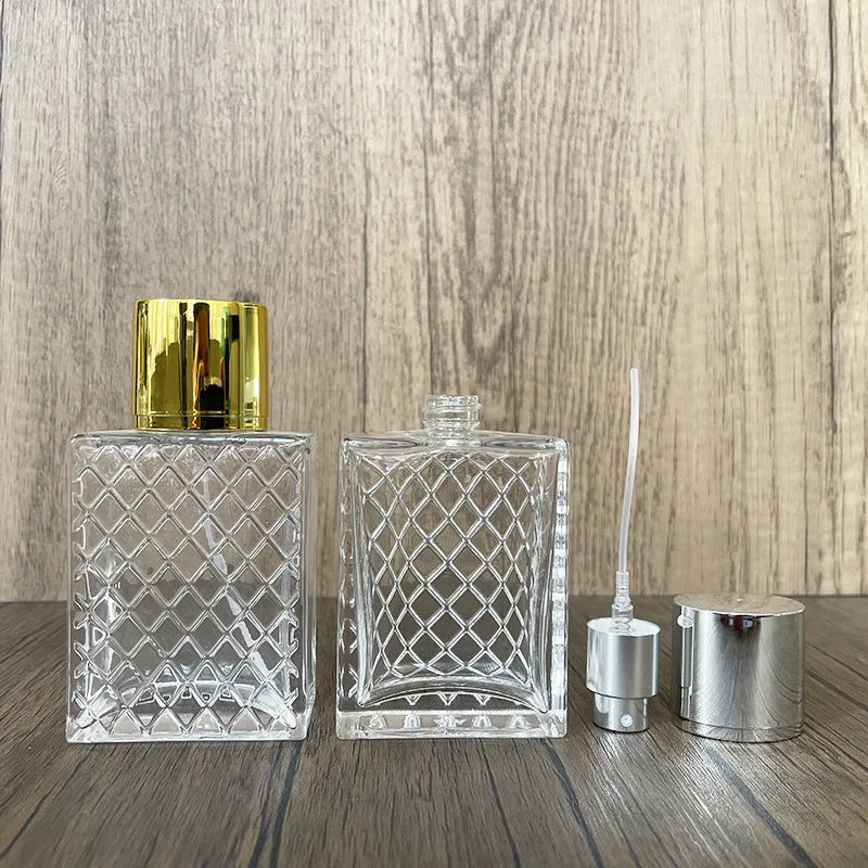 50mL 100mL Flat square Glass Perfume Bottles with Spray Cap for Travel Refill
