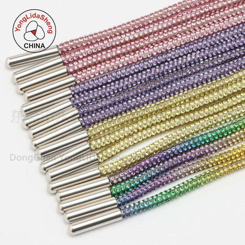 Fashion Rhinestone Round 3mm Shoelace With Metal Aglet