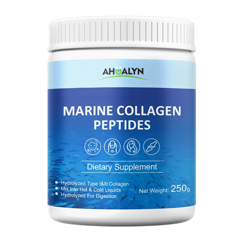 AHUALYN High Quality PURITY 99.9% Marine Deep Sea Fish Collagen Peptide Powder Canned for Body Care Enhancement HALAL GMP