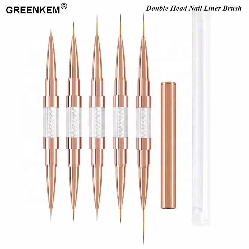 1Pc Rose Gold Ultra-thin Line Acrylic Double Head Nail Brush Drawing Manicure Nail Art Brushes Liner