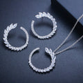 Marquise Cut Cubic Zirconia Crystal Fashion Half Round Leaf Earrings and Pendant Necklace Women Everyday Wear Jewelry Sets Gift