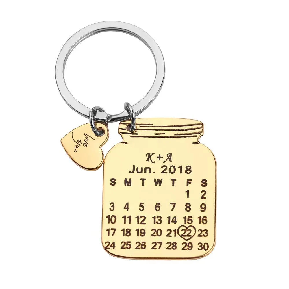 Engraved Calendar Keychain Set Stainless Steel Water Cup Keychain Shape Accessories