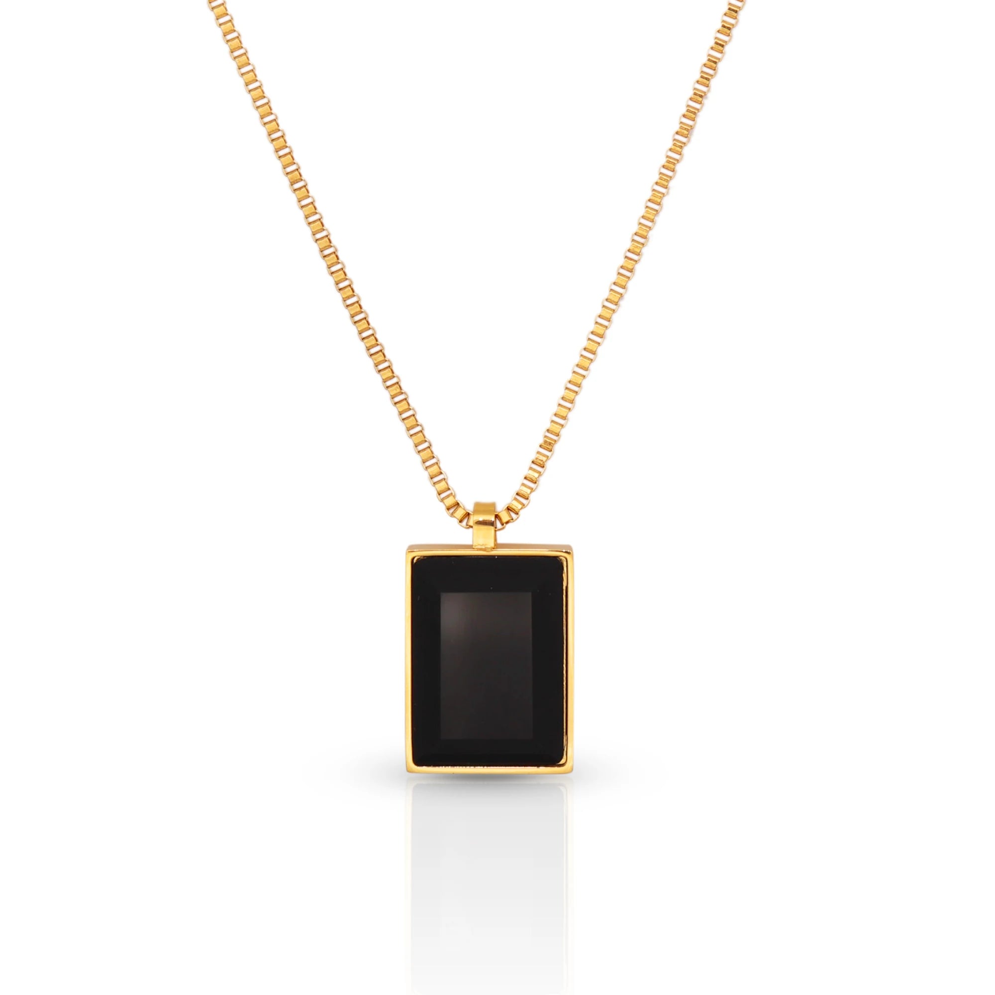 Chris April Fashion Jewelry Pvd Gold Plated 316L Stainless Steel Black square Geometric Pendant Necklace