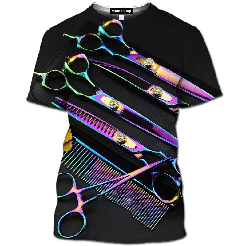 Low MOQ Lightweight Barber O-Neck Short Sleeve Shirt Custom Made Knitted Digital 3D Anti-Wrinkle Breathable T-Shirts Different