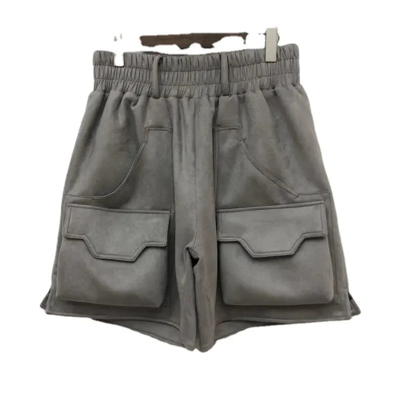 Wholesale 100% Cotton Drawstring Fleece Cargo Shorts for Men Big Pocket Thick Casual Mid Waist Style Digital Printing Solid