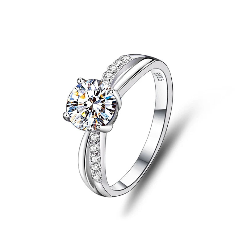 GRA Certification 925 Sterling Silver Moissanite Ring High-end Twist Arm Cross Ring Hollow Four-claw Classic Crown Proposal Ring