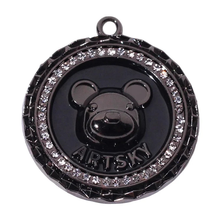Custom Rhinestone Design Bracelet Charm Accessories Gun Color Cartoon logo Metal Pendant for Garment
