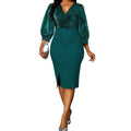 S-5XL New Sequin High Waist Panel Bright Silk Oversize Slim Wrap Hip Party Dress Medium Length Women's Dress