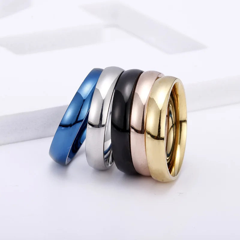 Korean Stainless Steel Fashionable New Trendy Men Women Couple Rings Metal Smooth Surface 4mm Thin Hoop Wedding Rings Jewelry