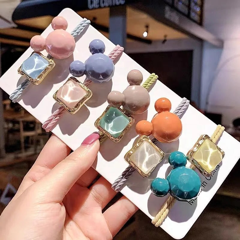 2024 Cute Women Girls Hair Accessories Summer Knot Elastic Crystal Stone Hair Rubber Bands Rope Ring Mouse Ear Cartoon Hair Ties