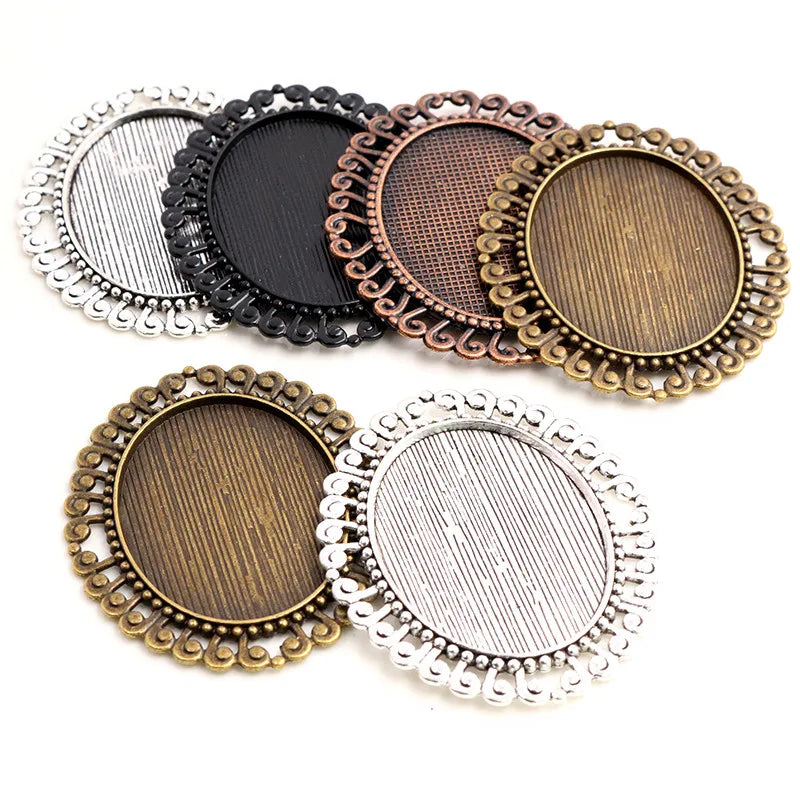 30x40mm Inner Size Vintage Oval Pendant Cabochon Blank Base Bezel Trays Charms DIY Necklace Jewelry Supplies Findings