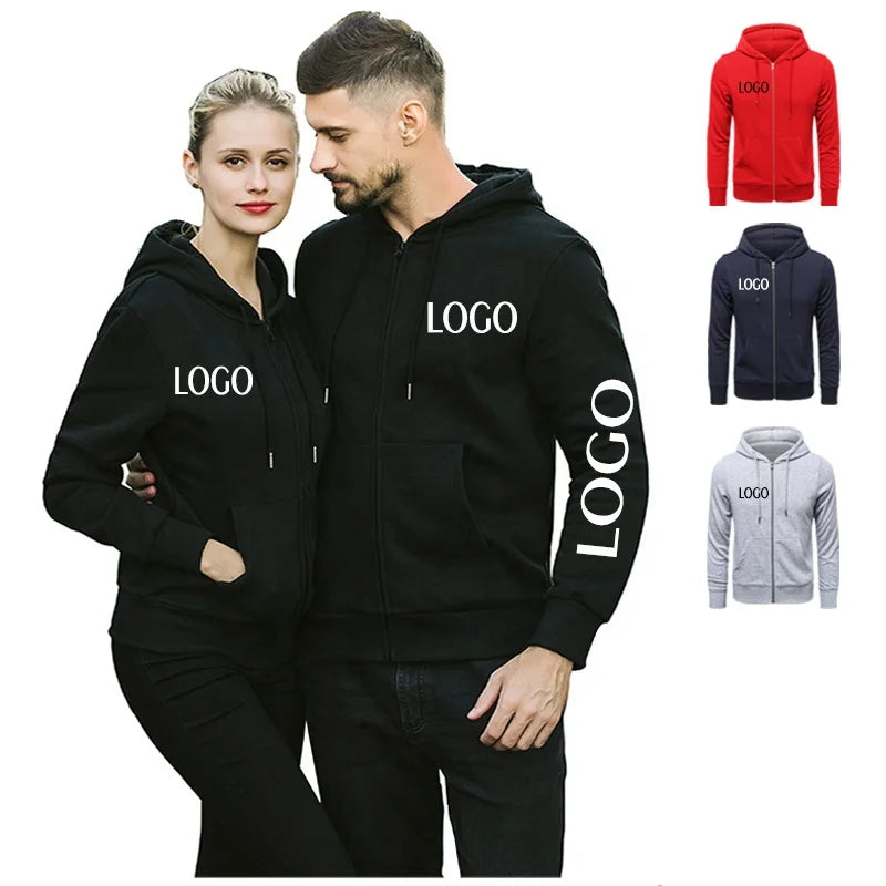 Unisex Fashion Pullover Hoodie with Zipper Custom Logo Print Solid Pattern for Autumn Season for Men and Women