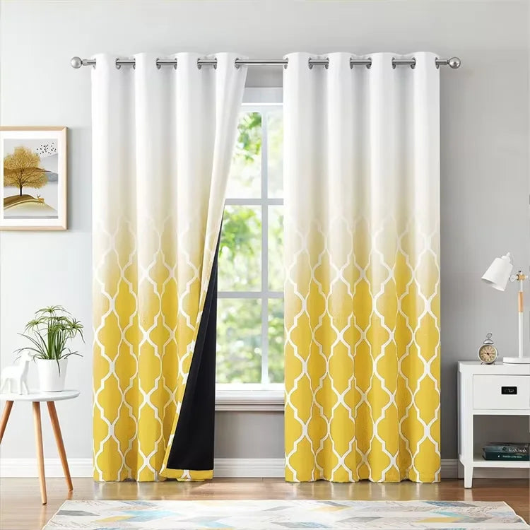 Moroccan Printed Thermal Insulated Window Drapes Yellow Ombre Blackout Curtains for Bedroom Living Room