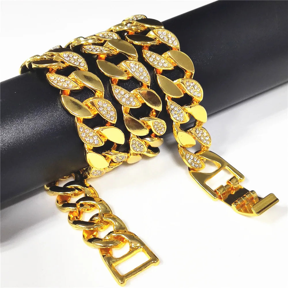 18k Gold 316 Stainless Steel Diamond Gold Dog Collar