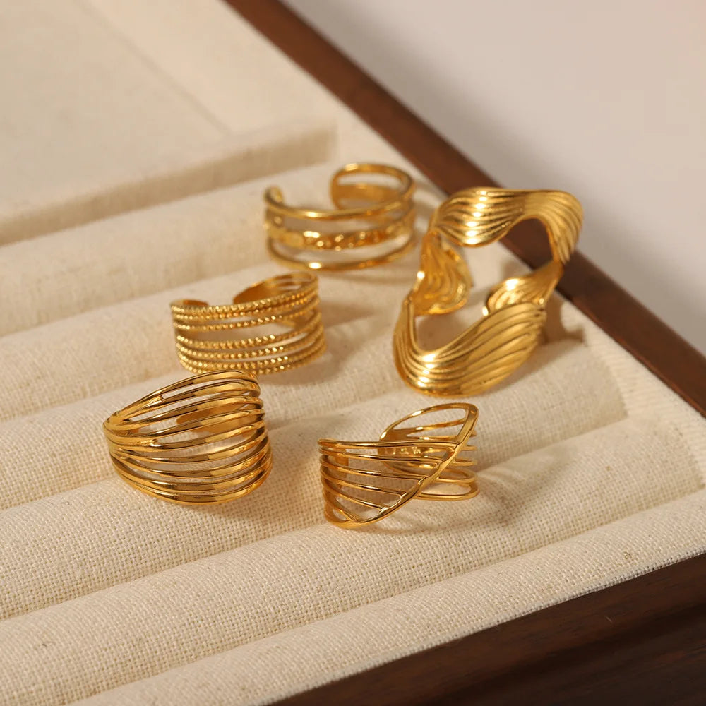 Europe and the United States Fashion Titanium Steel Ring Women Plated 18K Real Gold  Irregular Retro Hand Jewelry