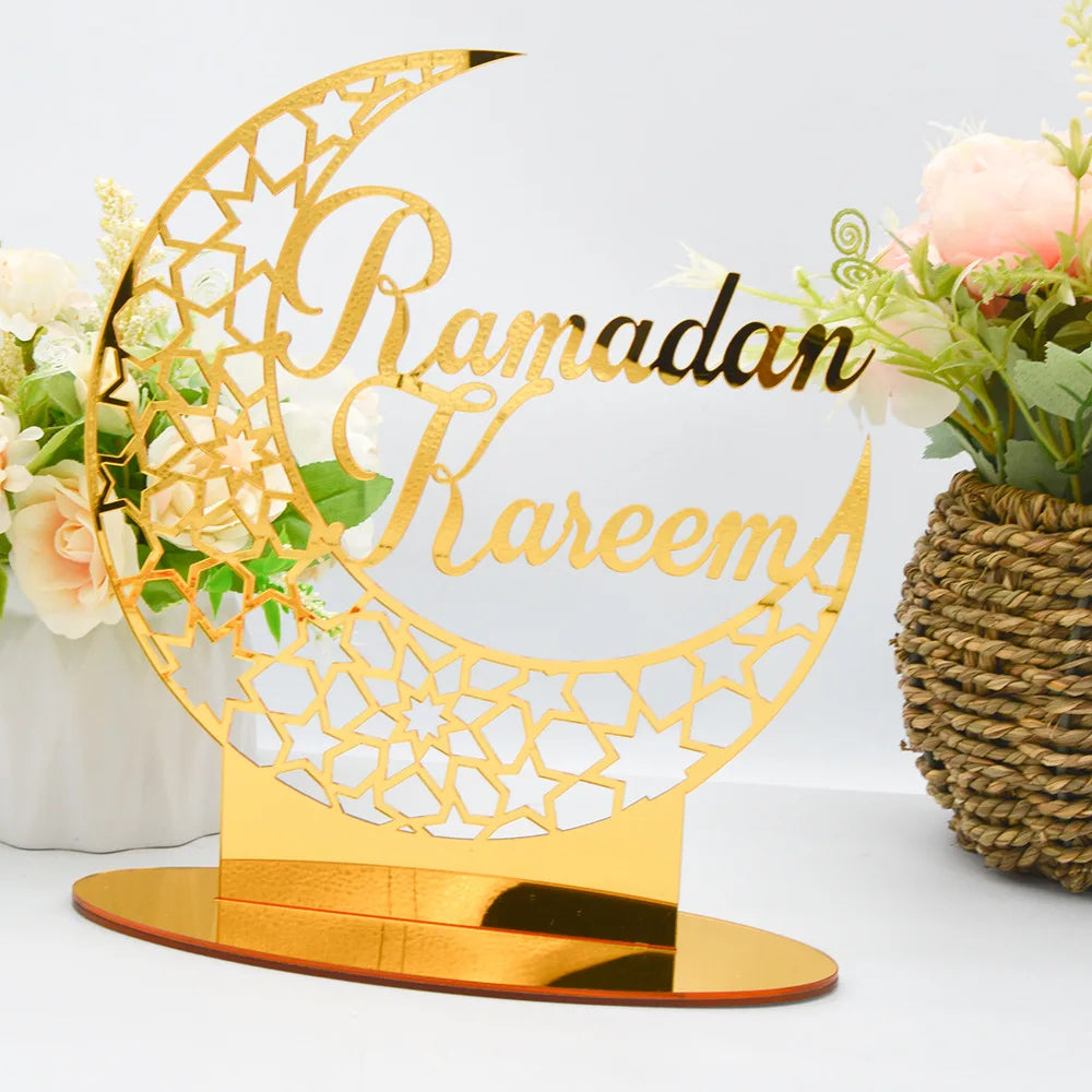 2023 Eid Mubarak Acrylic Ornament Table Decoration Moon Star Desktop Ornaments Home Ramadan Decoration 2023