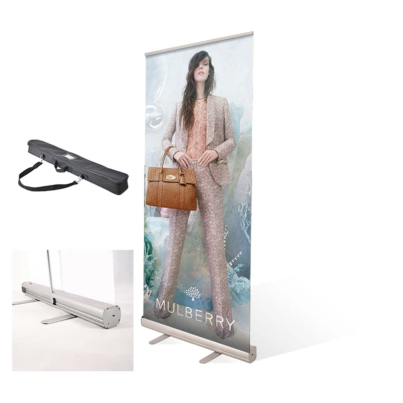 ADMAX TE-1A-2S High Quality Luxurious Aluminum Frame Silver Retractable Roll Banner Stand with Customized Logo Hardware