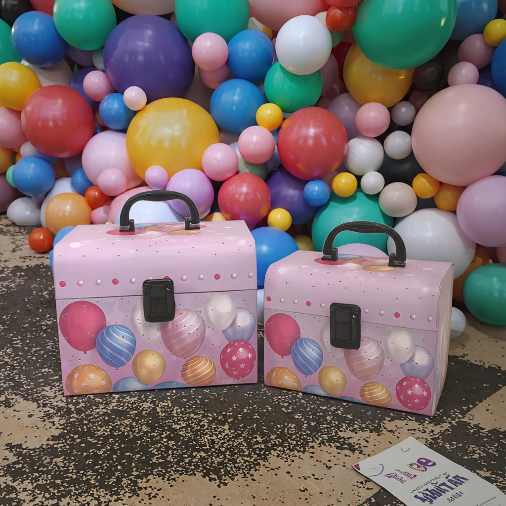 Printing Balloon Pattern Birthday Party Suitcase Handle Gift  Boxes Flowers Packaging Suitcase Gift Box for Valentine's Day
