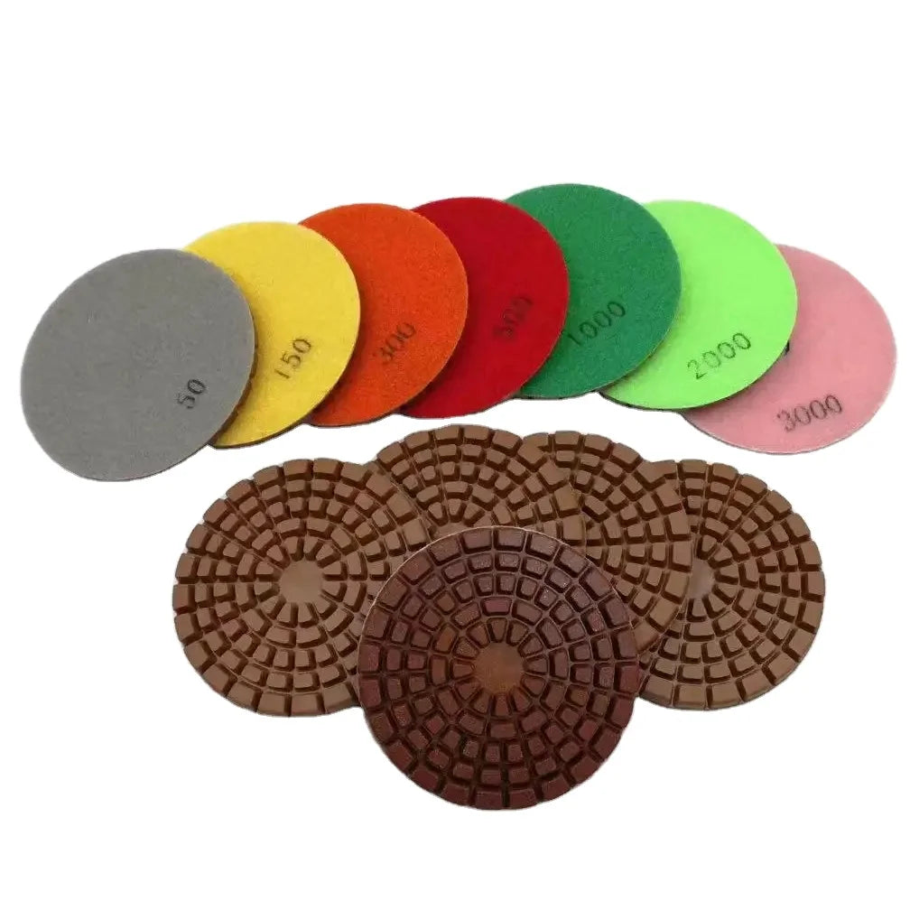 QiangWei 7 Pcs/set 4 Inch Diamond Polishing Pads Wet Use and Dry Use for Concrete Floor