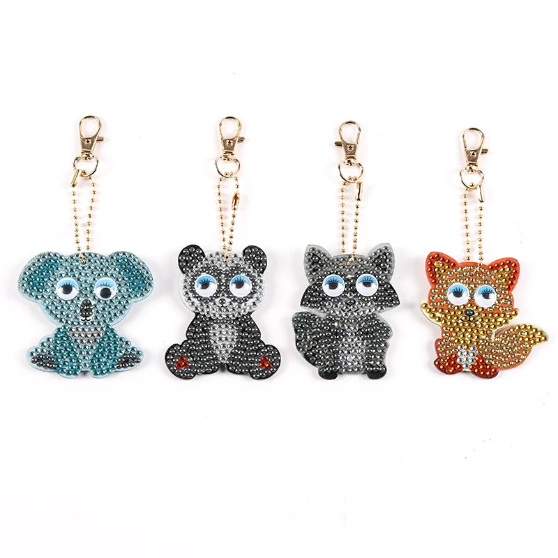 Likeable Big Beady Eyes Animals Crystal Round Drill Mosaic Diamond Keychain Pendant Diy 5d Diamond Painting Keyring Decorations