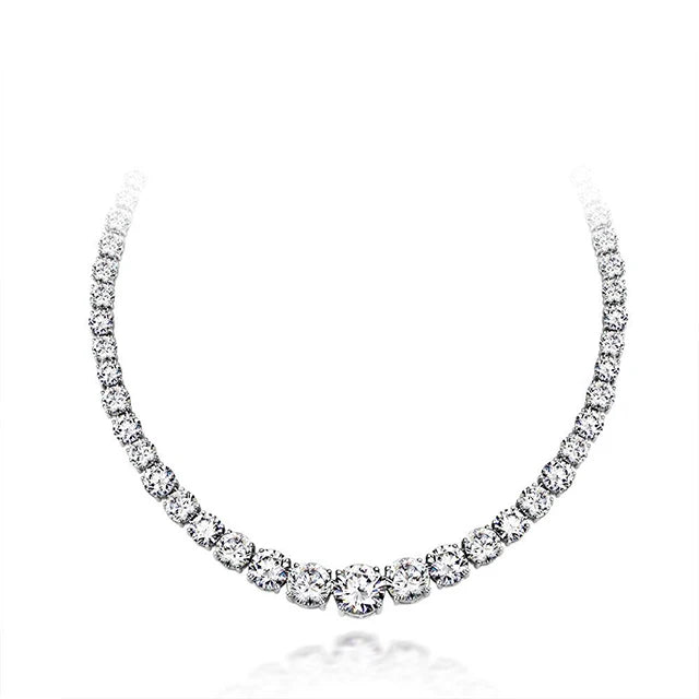 Luxury Full CZ Simulated Diamond Tennis Necklace Big Sterling Silver Cubic Zirconia Classic Style Rhodium Plated