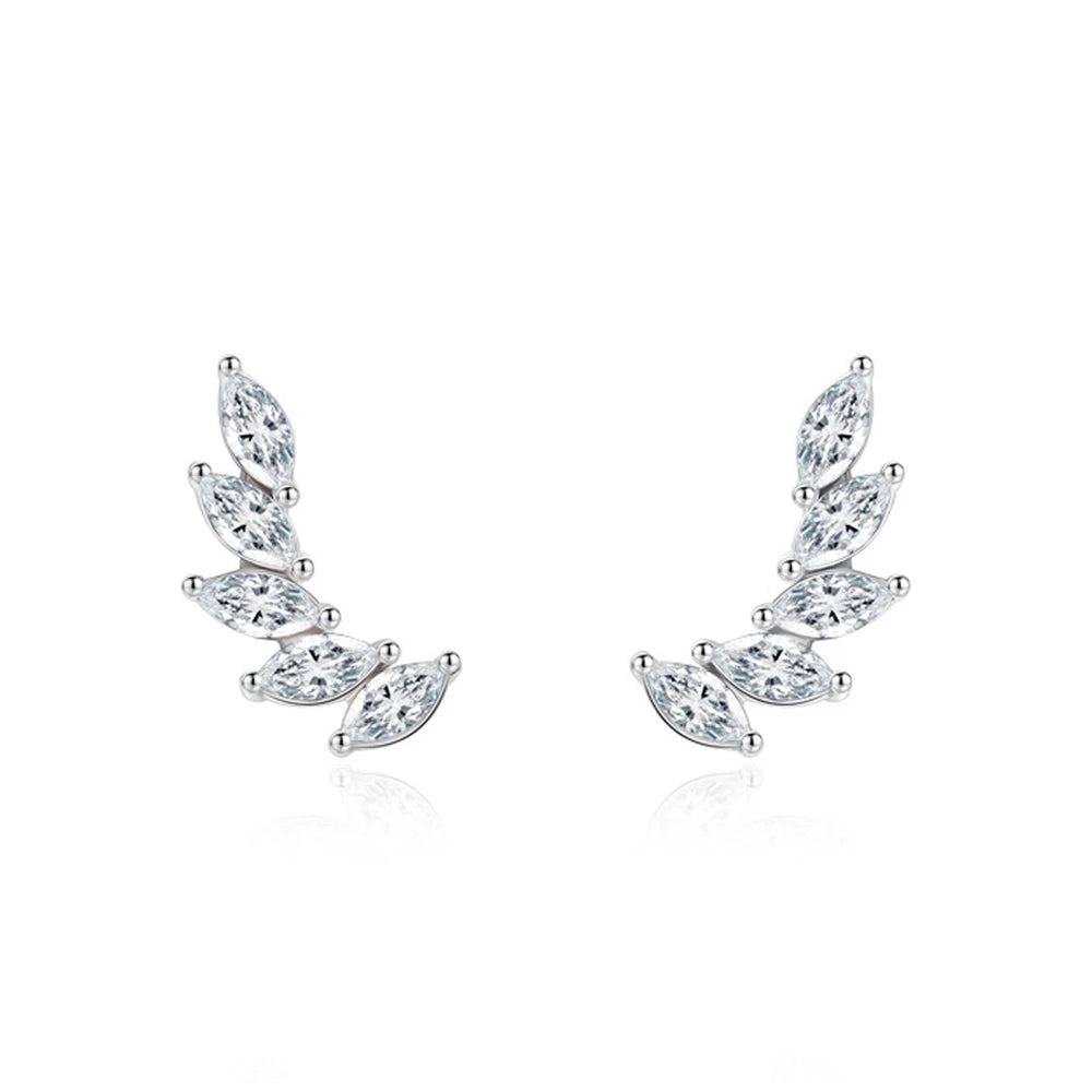 New Fashion Marquise Cut Cubic Zircon Paved 92.5% Sterling Silver Leaf Feather Shape Cheap Stud Earrings for Womens Jewelry