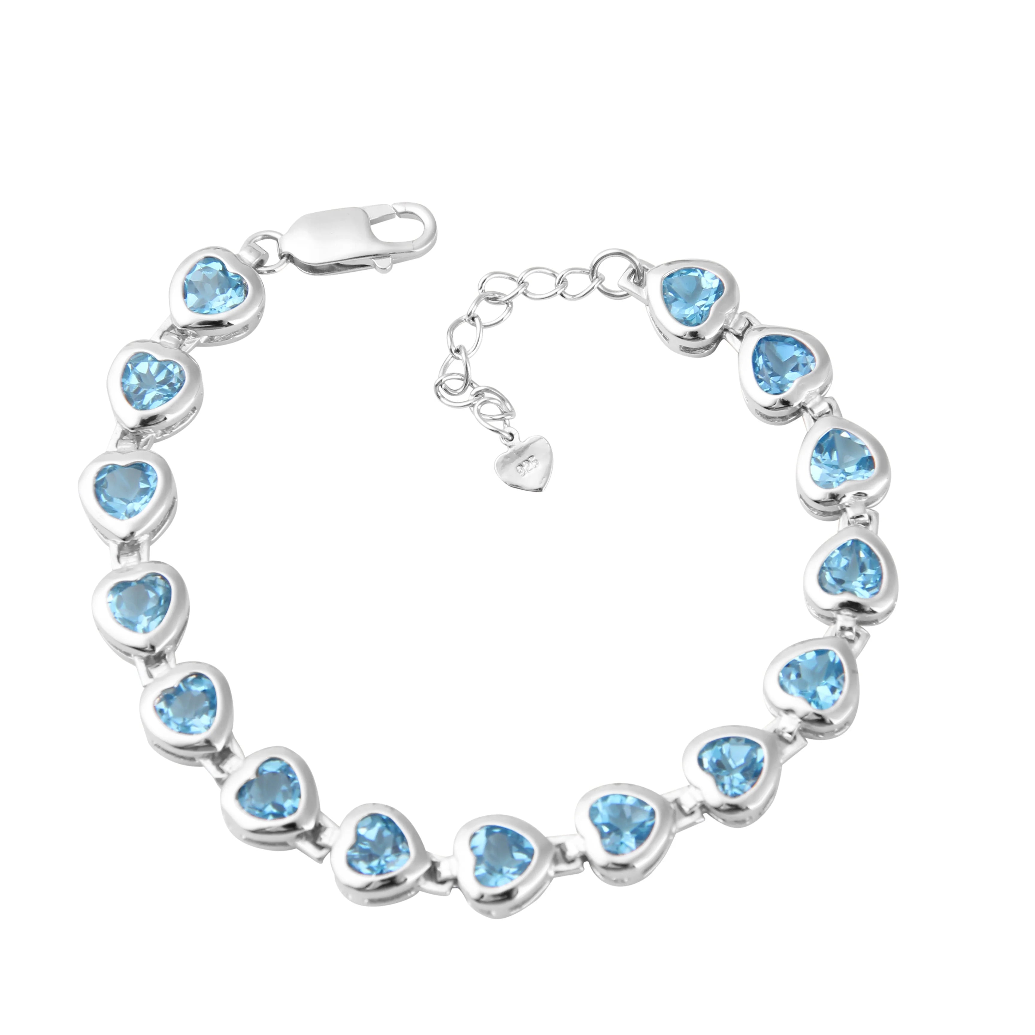 Abiding Custom Fashion 925 Sterling Silver Bracelet Heart Women Sky Blue Topaz Bracelet