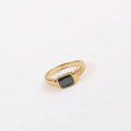 Custom Vintage 18K Gold and Stainless Steel Signet Ring with Single Black Zircon Stone for Weddings and Parties