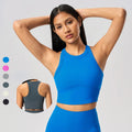 SHINBENE Women's Breathable Gym Yoga Bras Racerback High Neck Sports Workout Crop Tops Plus Plain Fixed Padded Crop Tops