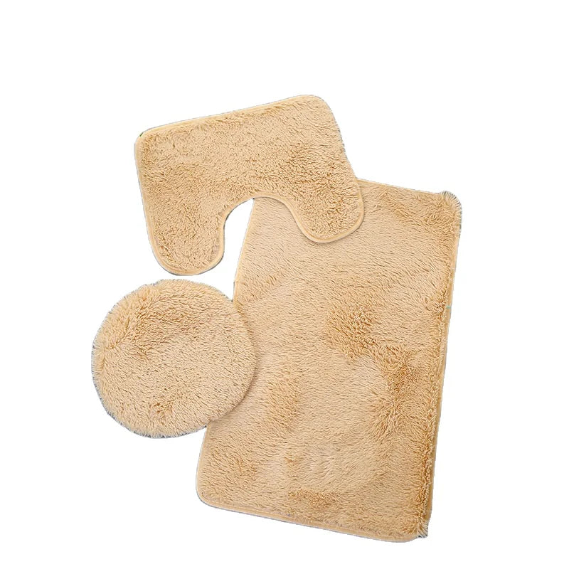 Luxury PV Plush 3 Piece Bath Rug Sets Beige Super Soft Hot Selling Bathroom Rugs Set for Home or Hotel