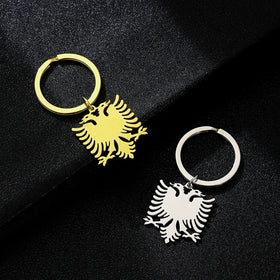 Manufacturer Stainless Steel Albania National Emblem Country Flag Keychain 18K Gold Plated Albanian Flag Map Pendant Key Chain