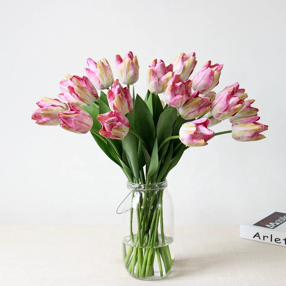 M216 Wholesale Home Wedding Party Decoration Wedding Bouquet Latex Artificial Tulip Faux Real Touch Tulip Flower Silk Shandong