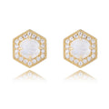 Fulsun Dainty Turkish Wholesale 925 Sterling Silver Fine Jewelry Hexagon Design Moonstone Cubic Zirconia Stud Earrings
