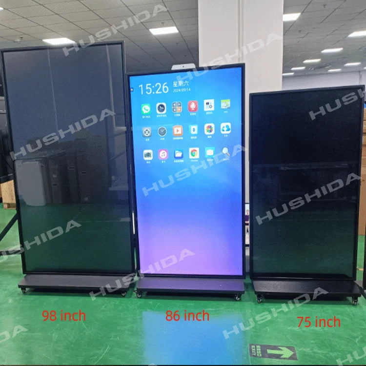 HUSHIDA LCD 75 86 100 Inch Indoor Vertical Totem Android Advertising Video Display Free Standing Digital Signage Screen Kiosk