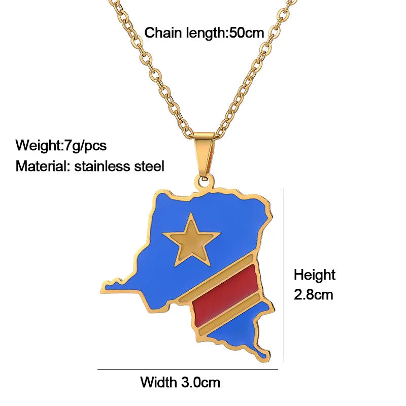 BINSHUO Wholesale Custom Stainless Steel Jewelry Drop Oil the Democratic Republic of the Congo Flag Map Men Pendant Necklace