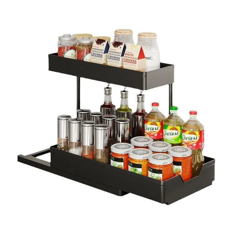 Simple Kitchen Multi-Functional L-Shaped Double Tier Sustainable Modern Water Rack Pull-Out Spice Storage Organizer Plastic