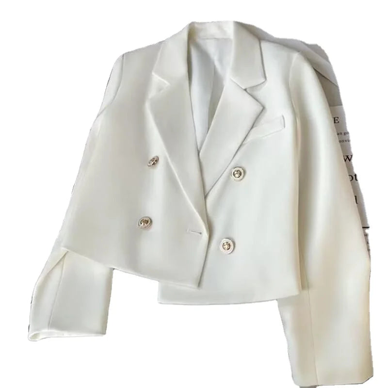 Autumn New Small Stature Temperament Casual Blazer S-3XL Short Suit Jacket with Button Decoration Solid Woven Pattern