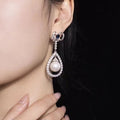 925 Sterling Silver Rhodium Plated 14mm Pearl Drop Zircon Bow Stud Earrings for Women