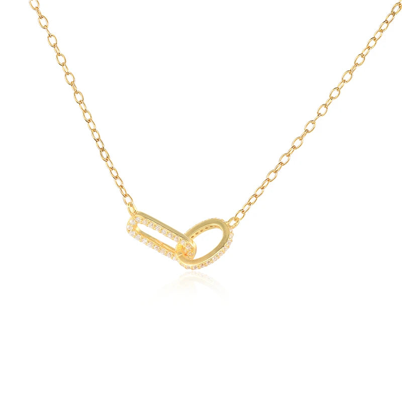 ROXI Factory Price S925 Silver Chain Jewelry Clavicle Geometric Interlock Paper Clip Necklace