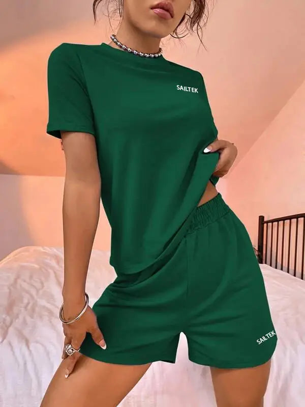 Wholesale Two Piece T Shirt and Short Set Women Clothing Summer 2026 Custom Two Piece T-shirt and Shorts Sets for Ladies