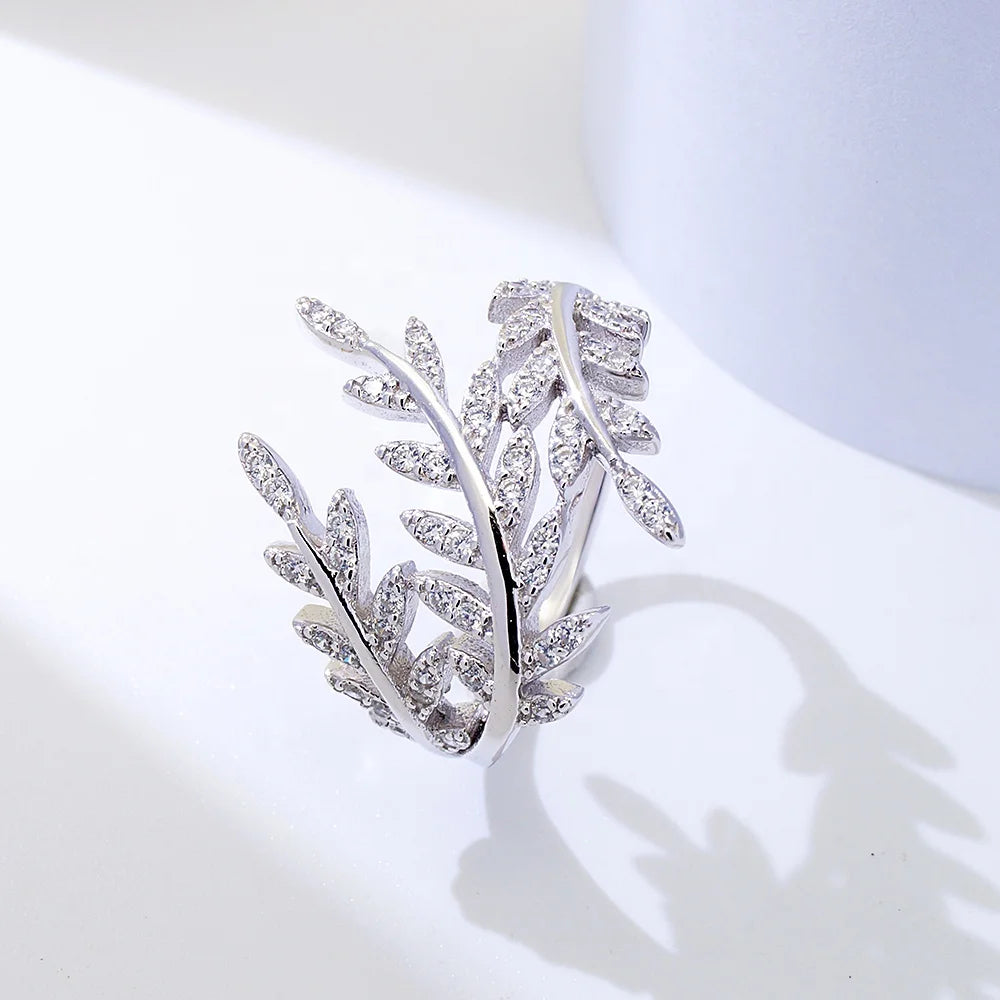 Wholesale Fine Jewelry Leaf Shaped Rings Fashion S925 Sterling Silver 925 Rings
