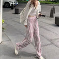 High Street Pants Women's Summer Oversize Plus Size 3XL Streetwear Pants Draping Tie-Dye Ice Silk Pattern Women's Wide Leg Pants