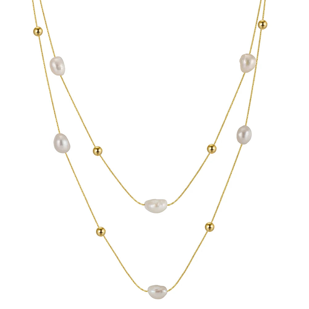 BGPN50 RINNTIN Custom  Dainty Cultured Freshwater Pearl Necklace Supplier 925 Sterling Silver Chains Layered Pearl Necklace