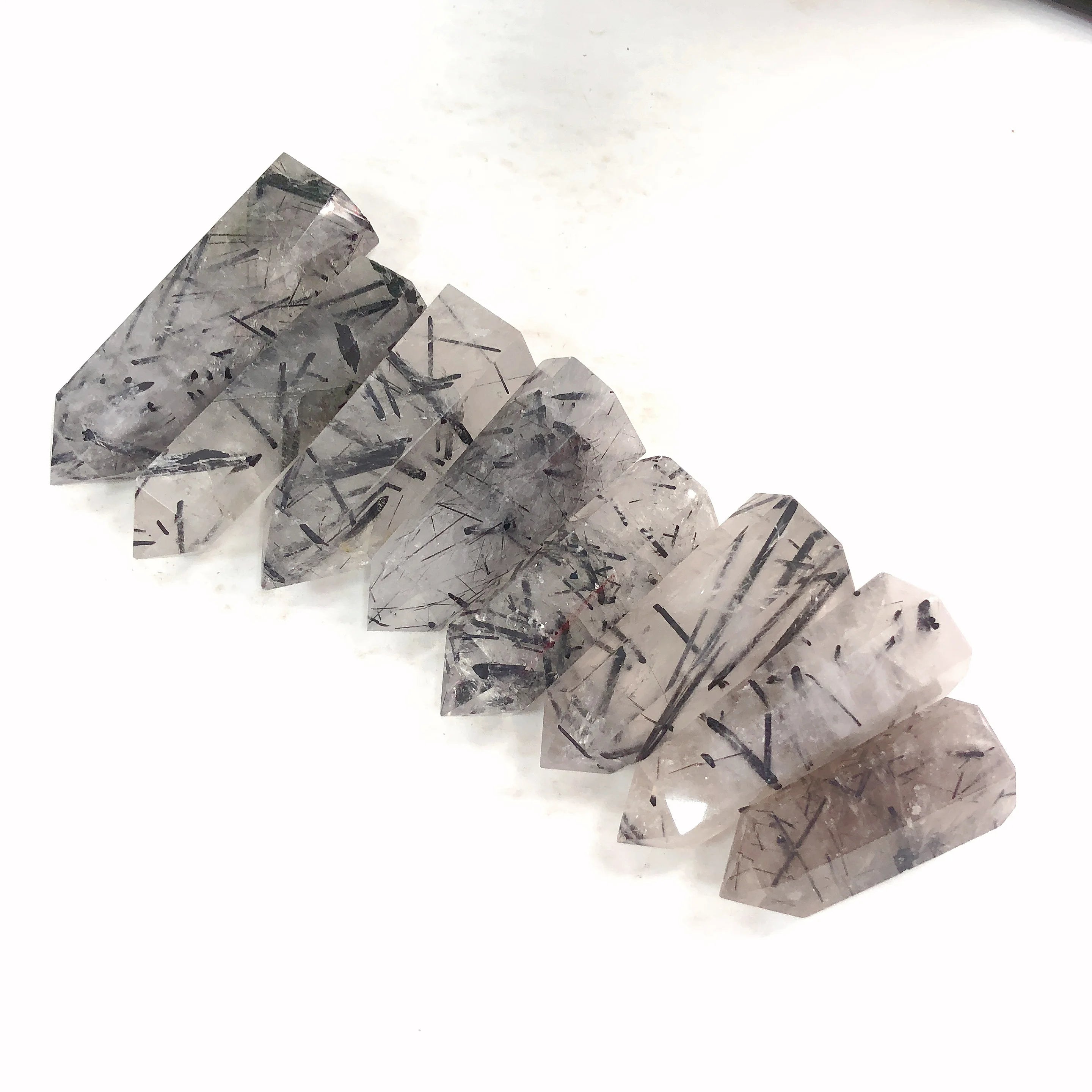 Natural Black Rutilated Quartz Tower Tourmalinted Quartz Point Meditation Crystal Crafts for Home Fengshui Decor