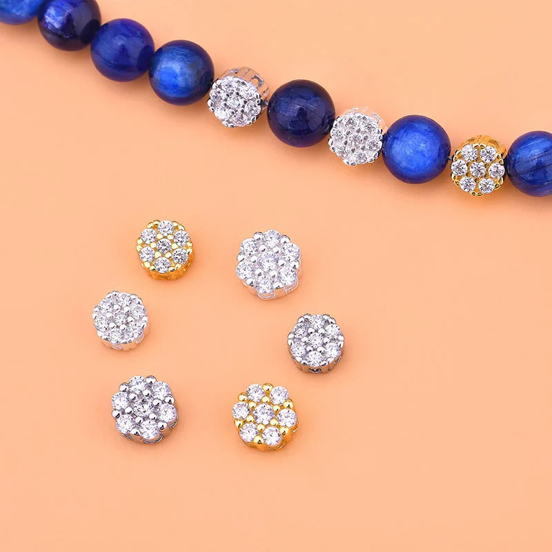 Unique 925 Sterling Silver Micro Insert Zircon Flower Spacer Beads for Diy Bracelet Necklace Making Accessories Wholesale