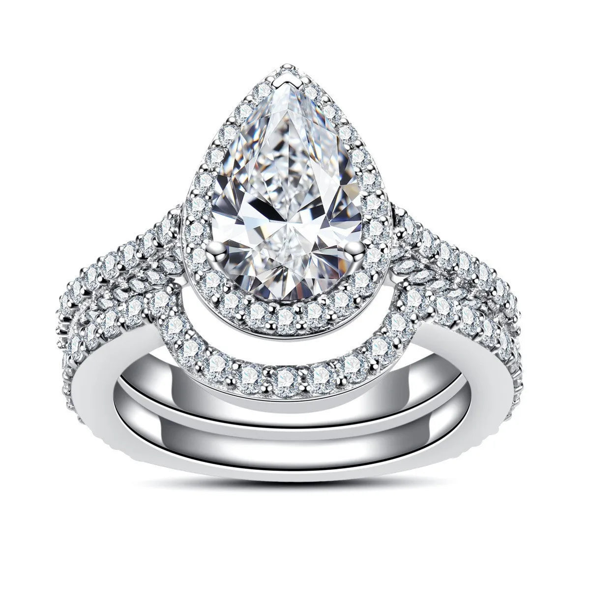 Moissanite Wedding Ring 7*11mm 3CT Pear Shape VVS1 Clarity Moissanite Diamond Engagement Ring Set Rings