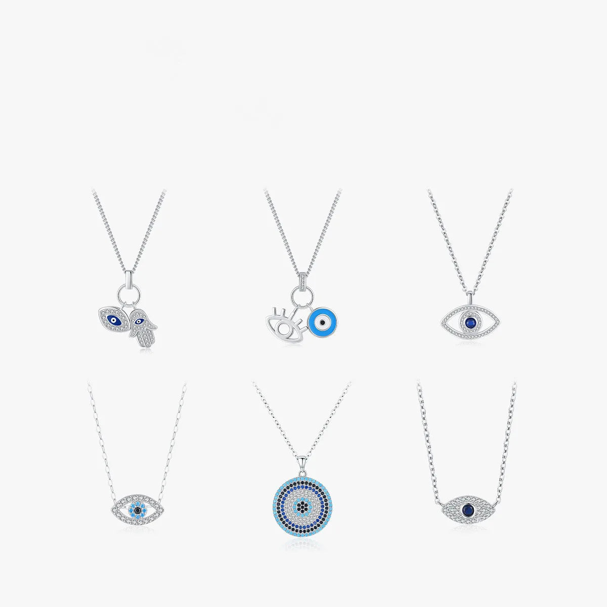 Popular Evil Eyes Charm Necklace 925 Sterling Silver CZ Turquoise Eyes Pendant Necklace Wholesale
