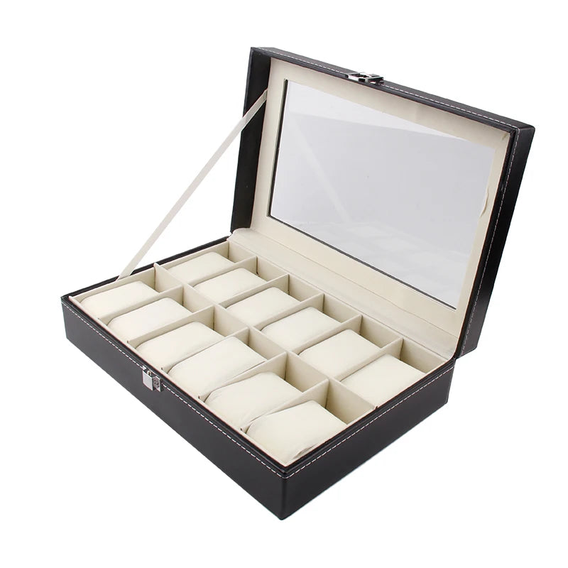 12 Grid Leather Watch Box Jewelry Display Collection Storage Case Watch Organizer Box Holder