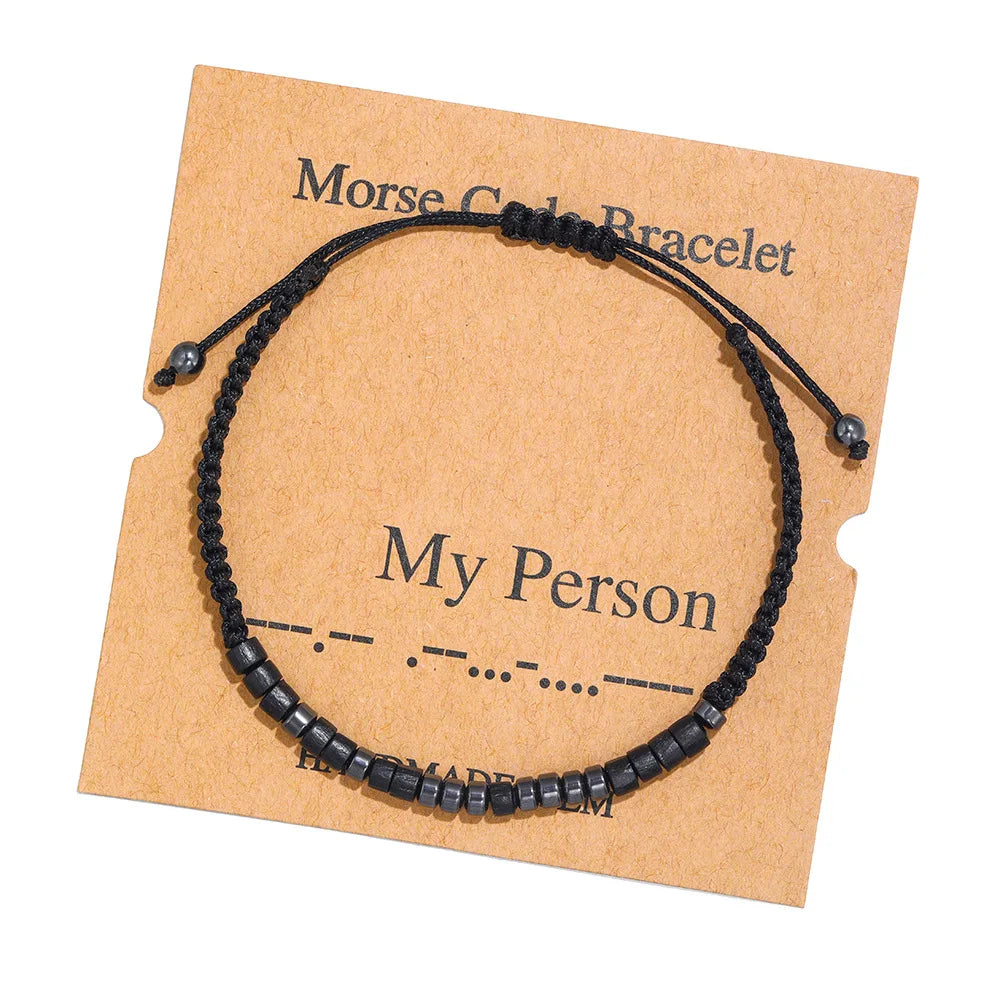 Fashion  Hand-woven Card Couple Bracelet Black Iron Stone Beaded Bracelet Creative Morse Code Bracelet for Women
